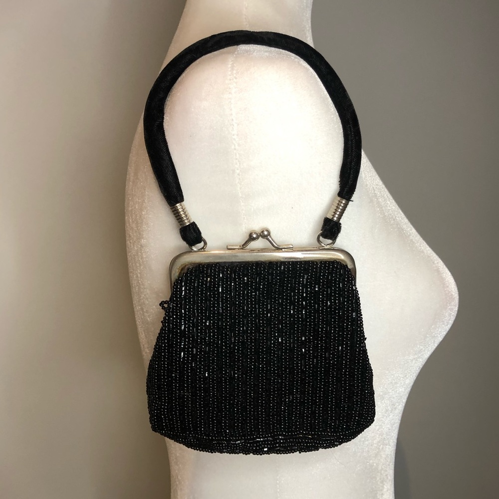 Elegant black beaded&velour mini purse